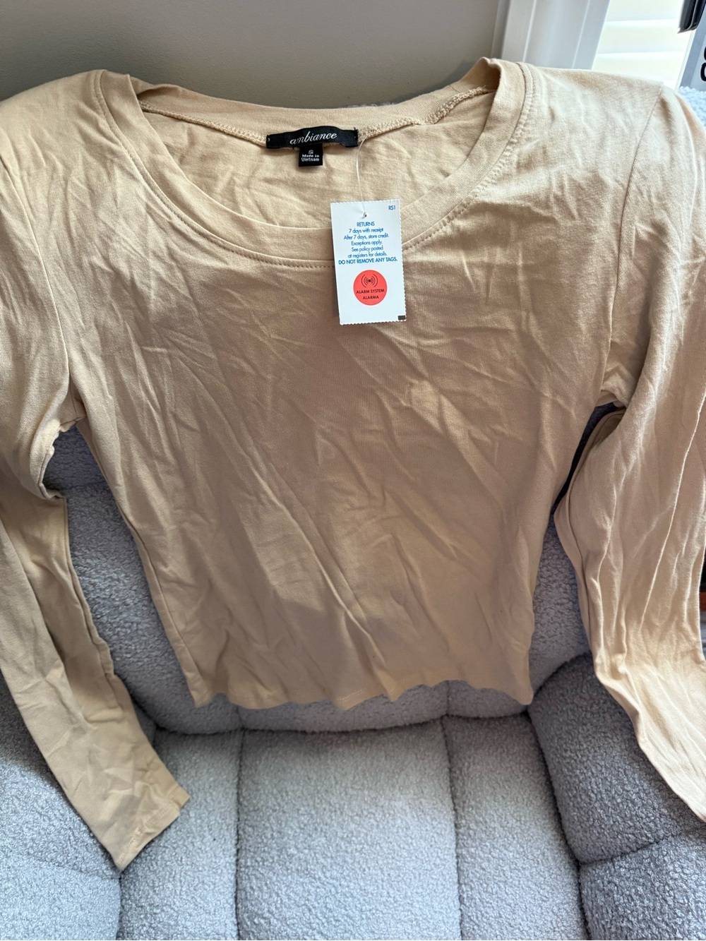 Ambiance Women's Long Sleeve Crewneck Top in Tan